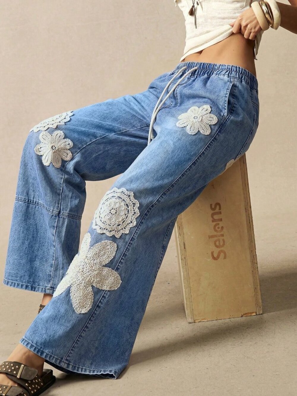 Baby Blue Casual Boho Women's Denim Pants